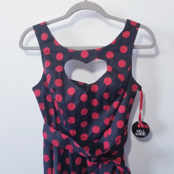 NWT Hell Bunny Heart Cutout Polka Dot Dress Size S - Picture 4 of 5